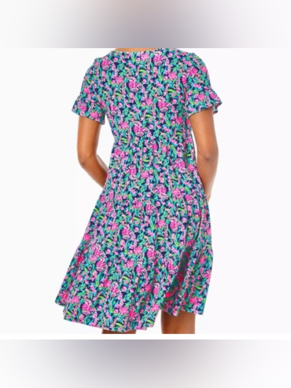 Lilly Pulitzer Jodee Tiered Swing Dress in Low Tide Navy Garden Print Size XL - Picture 2 of 10